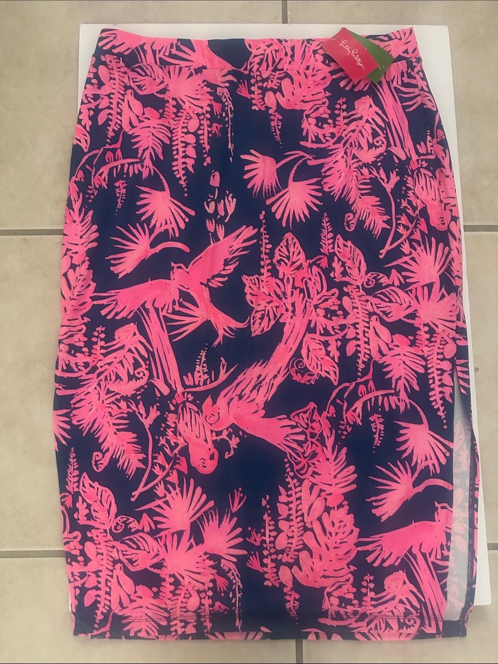 Lilly Pulitzer Navy and Hot Pink Tropical Print  Skirt